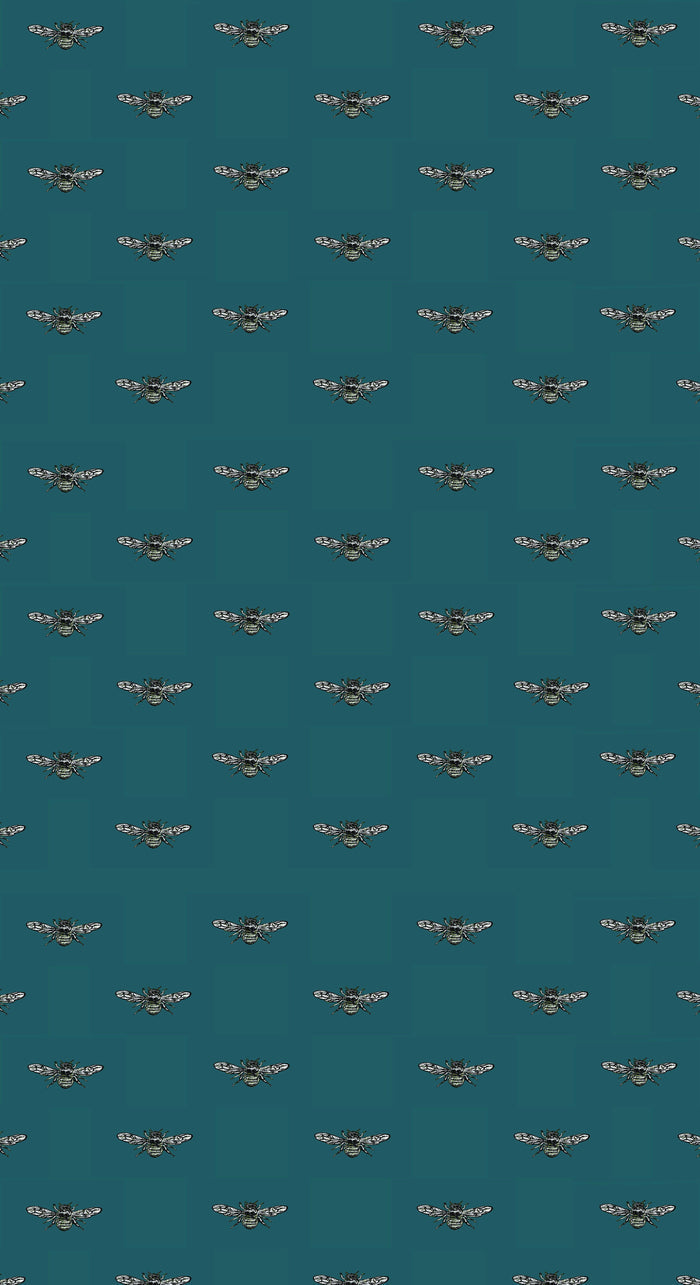 Hewson Bee Wallpaper - Customisable - Blue Aqua