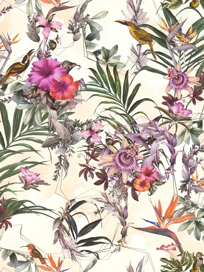 Hibiscus Haven – Crane & Bloom Wallpaper - Beige