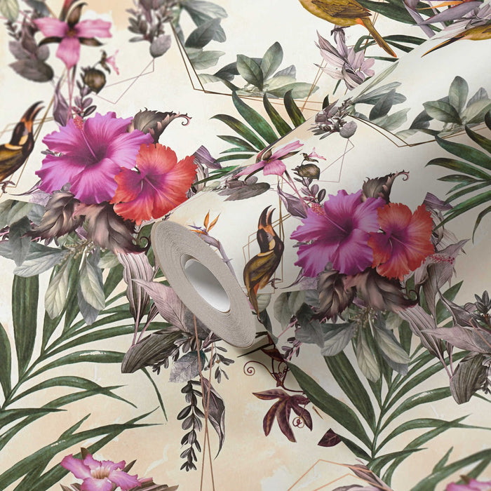 Hibiscus Haven – Crane & Bloom Wallpaper - Beige