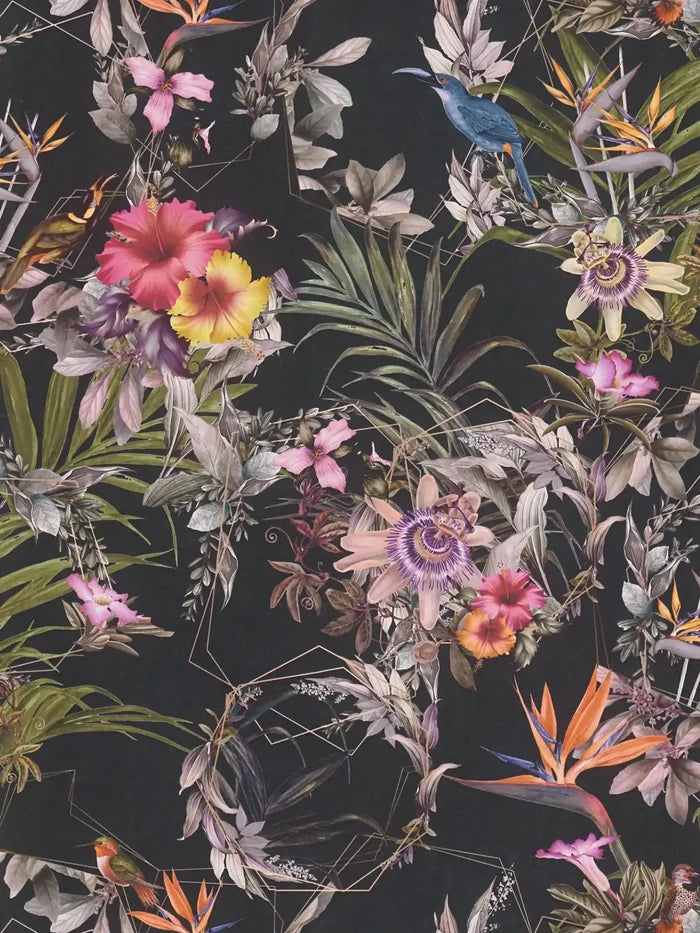 Hibiscus Haven – Crane & Bloom Wallpaper – Charcoal