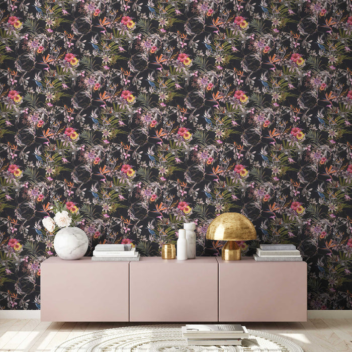 Hibiscus Haven – Crane & Bloom Wallpaper – Charcoal
