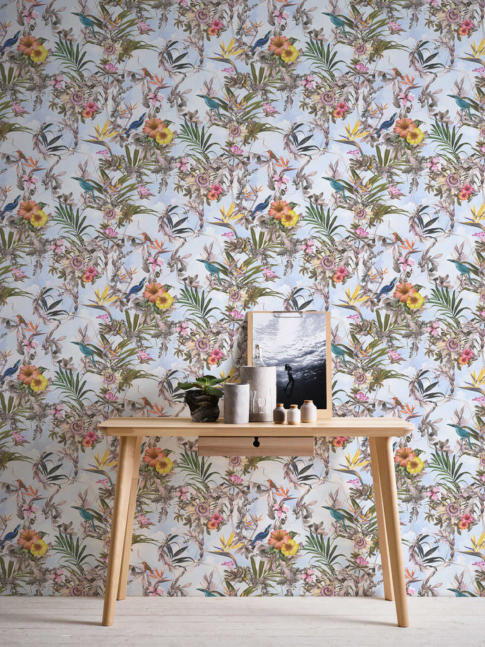 Hibiscus Haven – Crane & Bloom Wallpaper – Cool Aqua