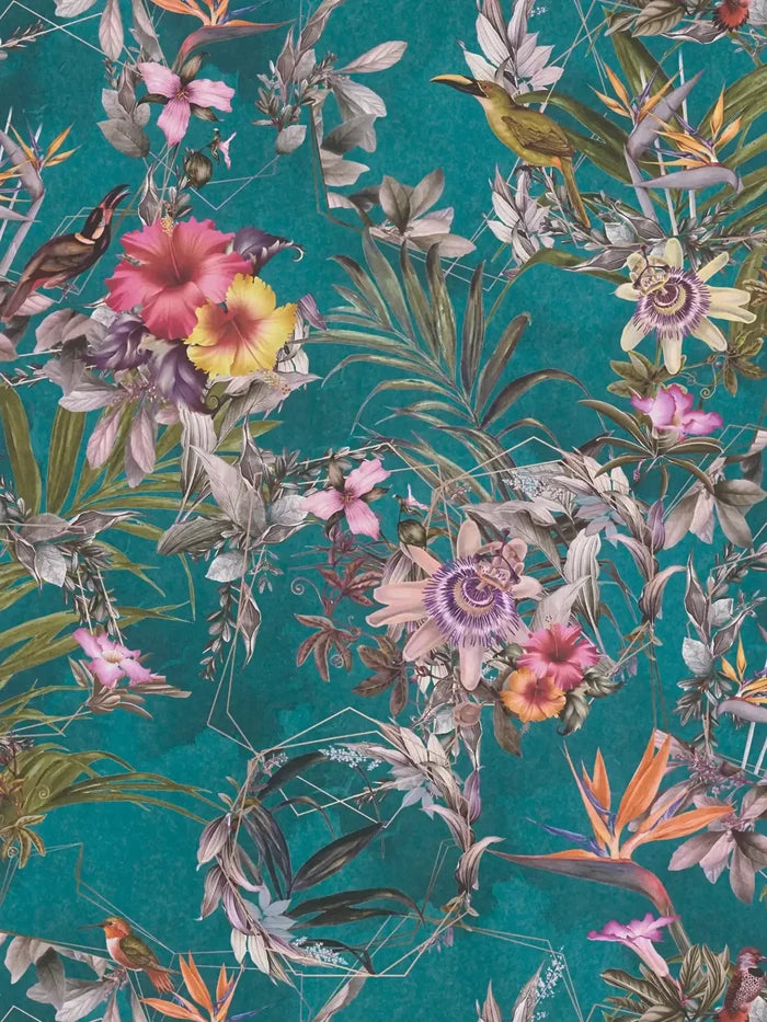 Hibiscus Haven – Crane & Bloom Wallpaper – Evergreen