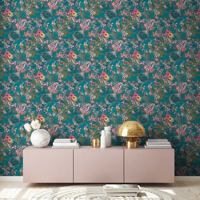 Hibiscus Haven – Crane & Bloom Wallpaper – Evergreen