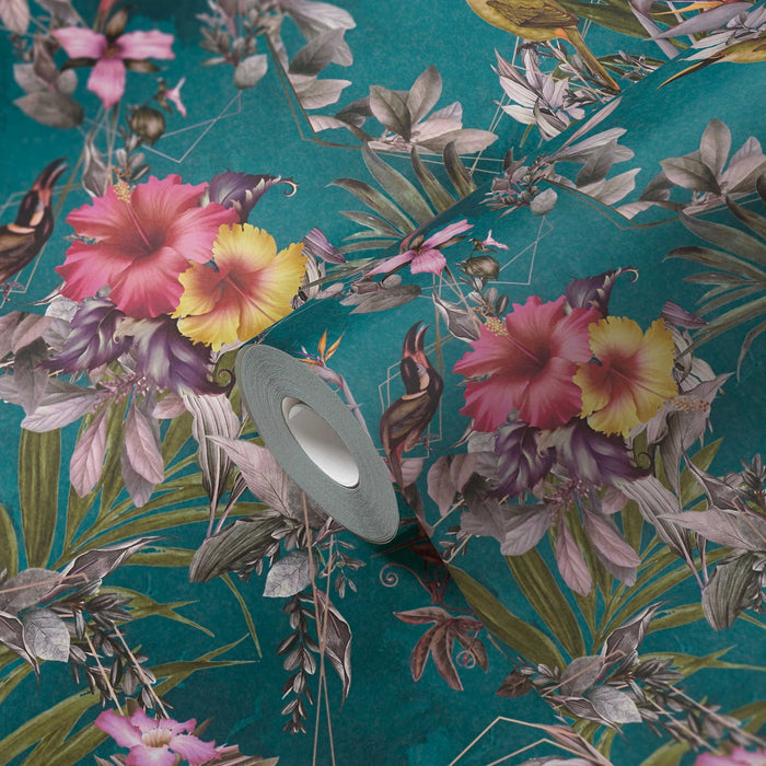 Hibiscus Haven – Crane & Bloom Wallpaper – Evergreen
