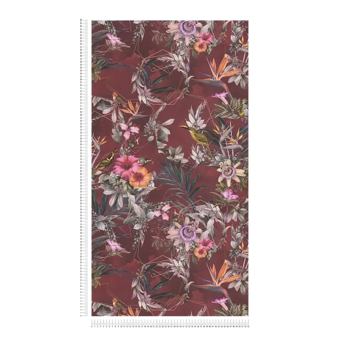 Hibiscus Haven – Crane & Bloom Wallpaper – Maroon