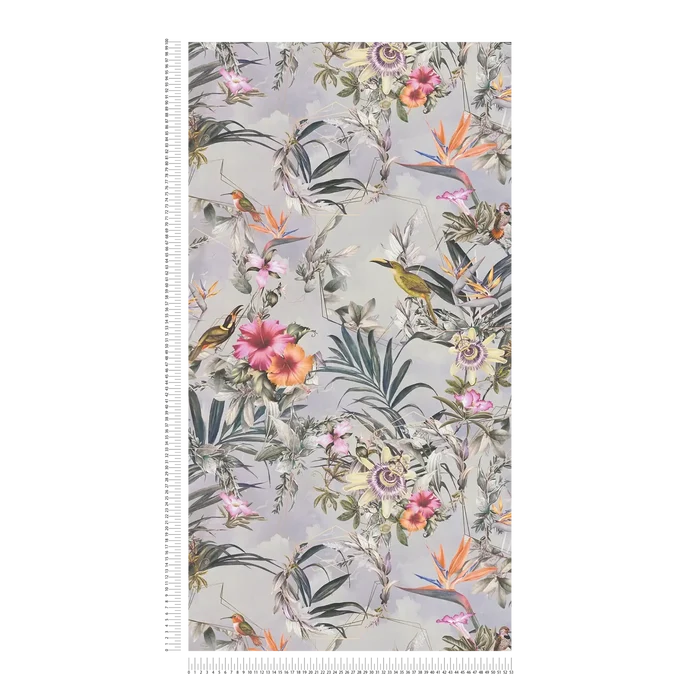 Hibiscus Haven – Crane & Bloom Wallpaper – Mist Blue