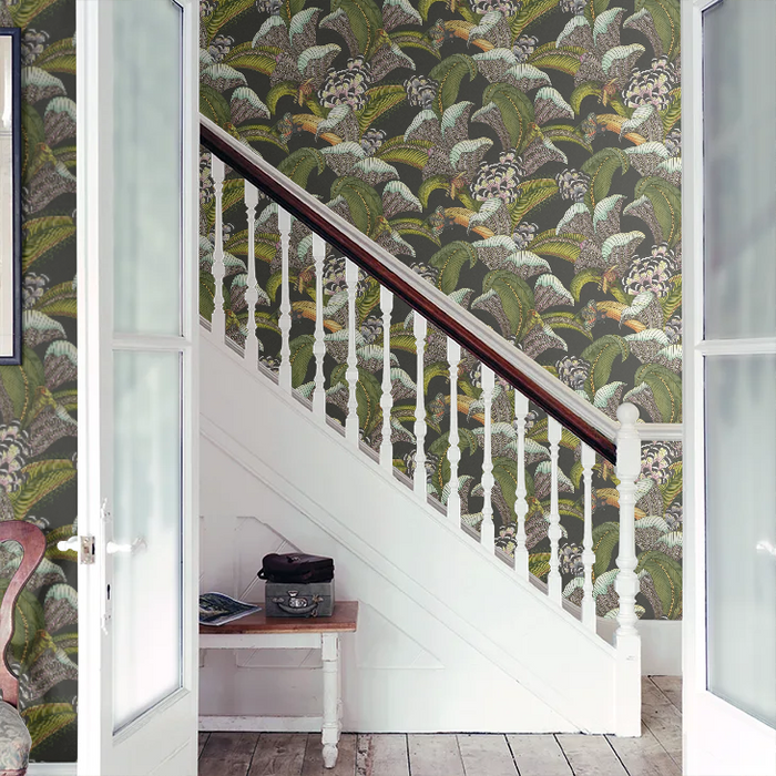 Hoope Wallpaper - Olive Green on Black