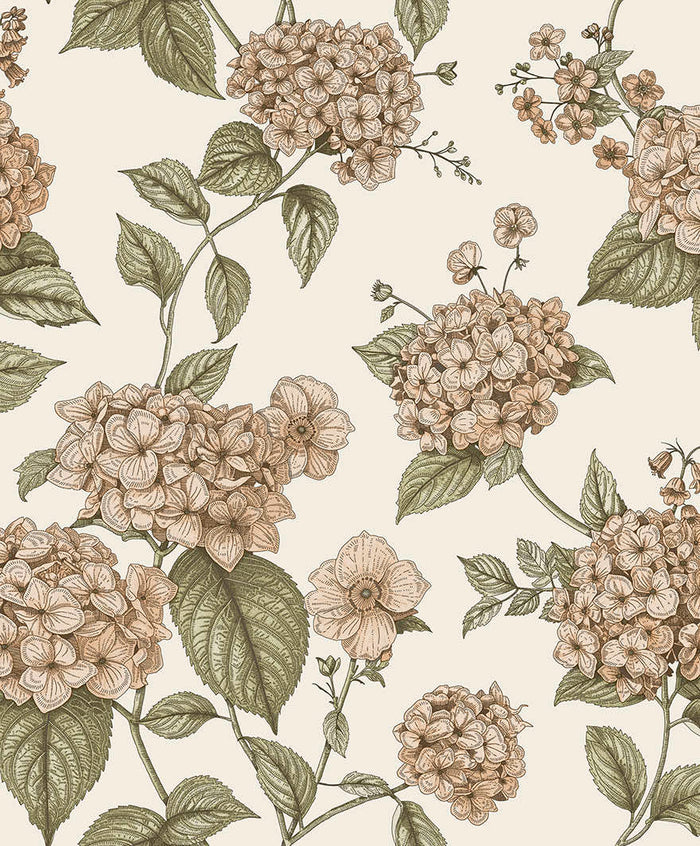 Hortensia – Hydrangea Wallpaper – Coral/Green