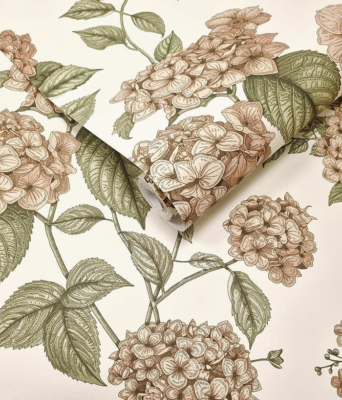 Hortensia – Hydrangea Wallpaper – Coral/Green