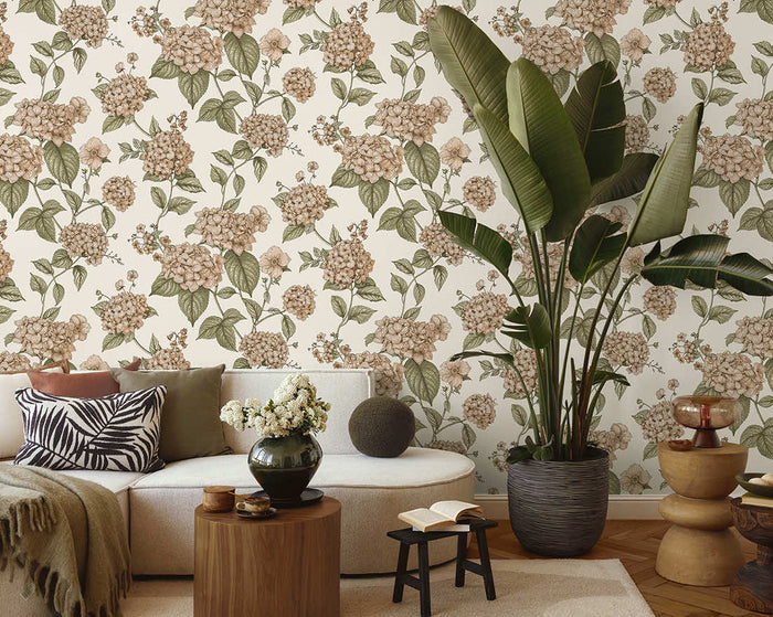 Hortensia – Hydrangea Wallpaper – Coral/Green