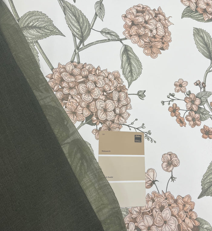 Hortensia – Hydrangea Wallpaper – Coral/Green