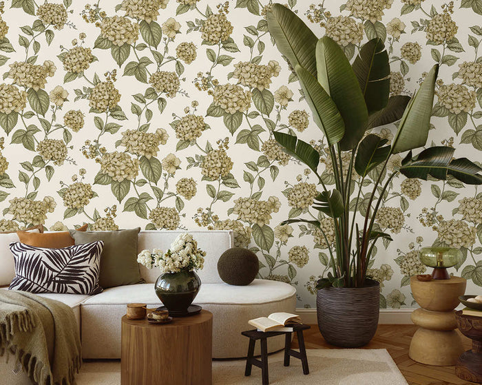 Hortensia – Hydrangea Wallpaper – Ochre/Green