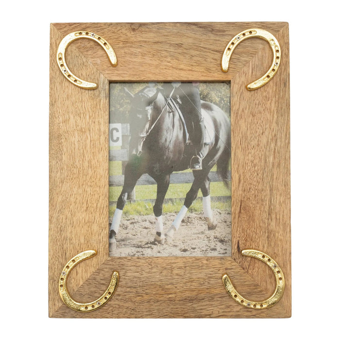Huntley Equestrian Wooden Picture Frame with Gold Horse Shoes