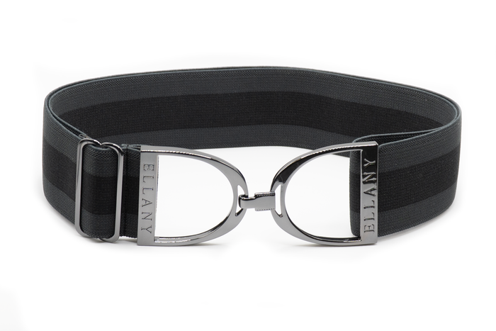 Huston x Ellany - Charcoal Stripes - 2" Gunmetal Stirrup Elastic Belt