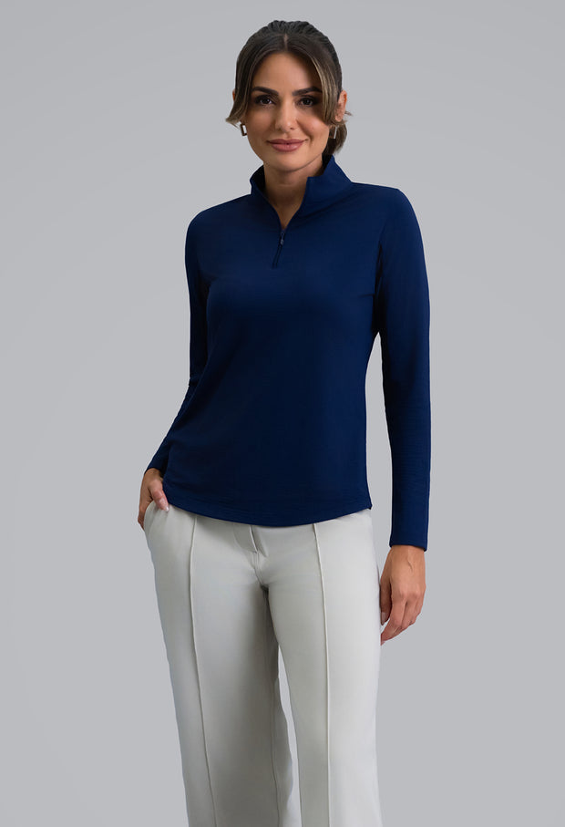 IBKUL Solid Long Sleeve 1/4 Zip Mock Neck Top