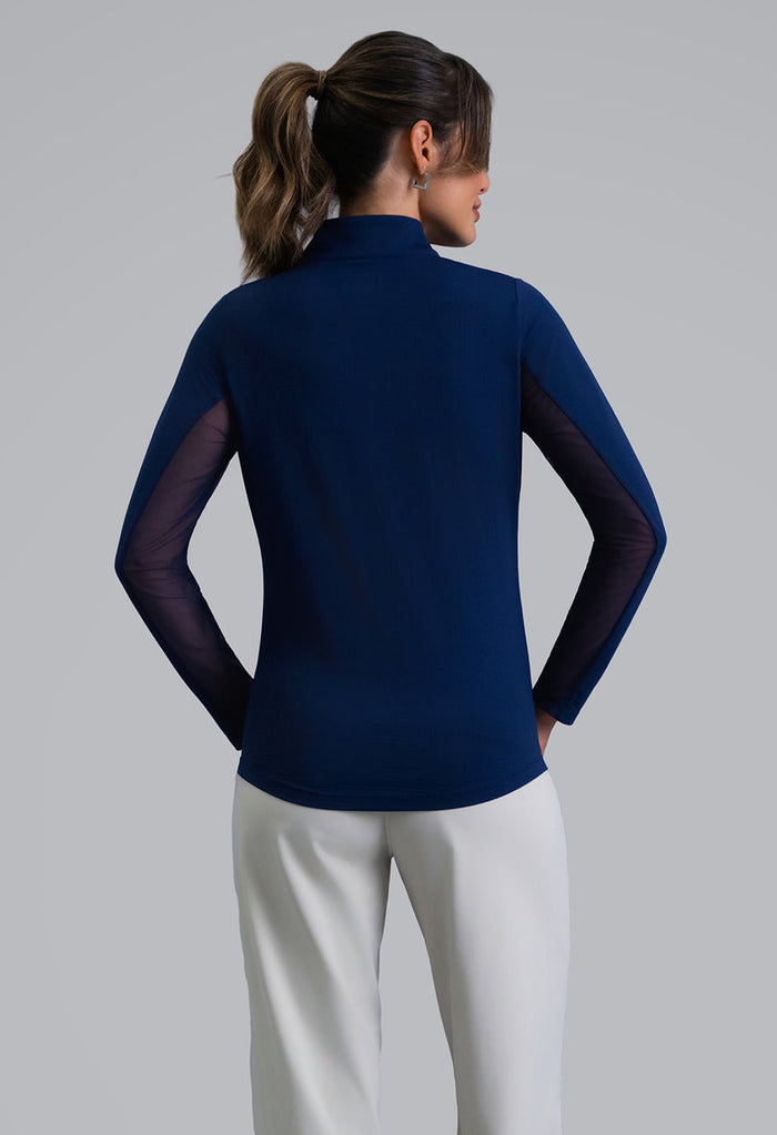IBKUL Solid Long Sleeve 1/4 Zip Mock Neck Top