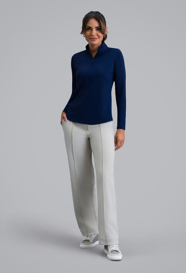 IBKUL Solid Long Sleeve 1/4 Zip Mock Neck Top