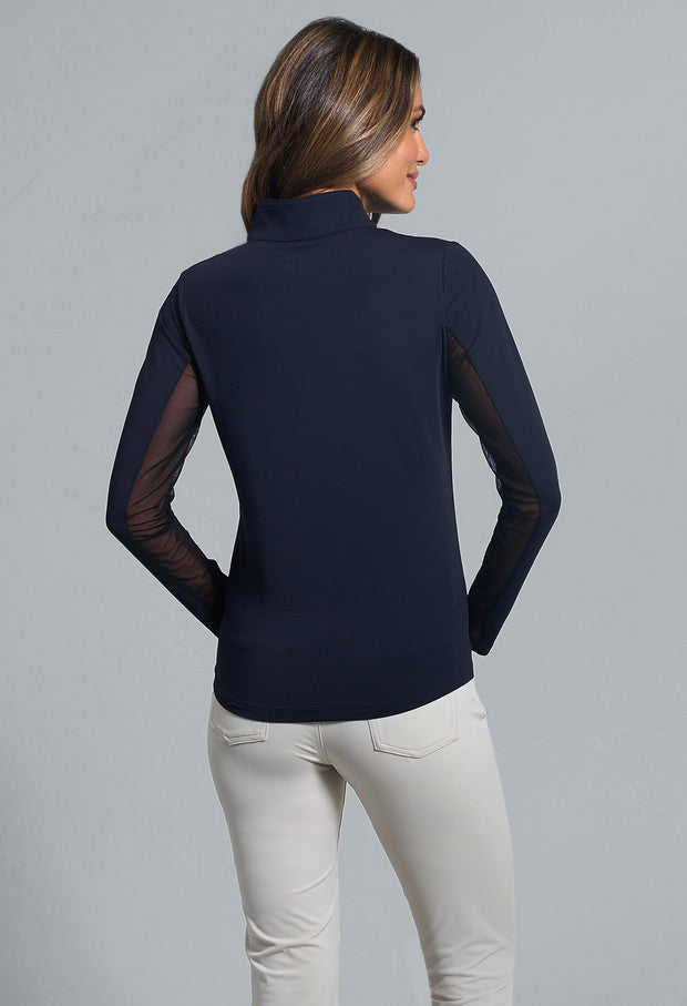 IBKUL Solid Long Sleeve 1/4 Zip Mock Neck Top