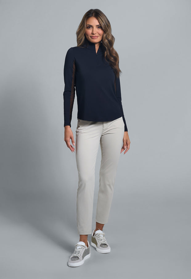 IBKUL Solid Long Sleeve 1/4 Zip Mock Neck Top
