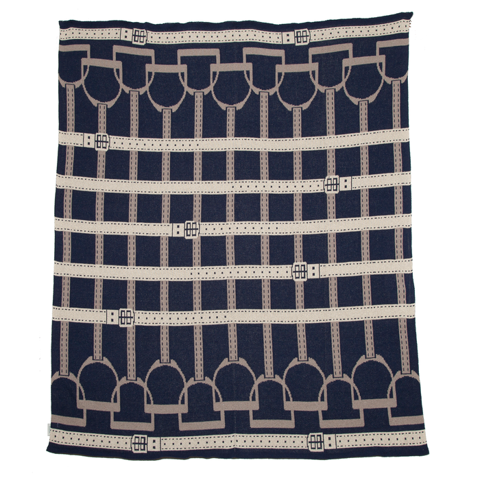 In2Green - Cotton Sustainable Knit Throw Blanket - Equestrian Stirrup: Navy Blue
