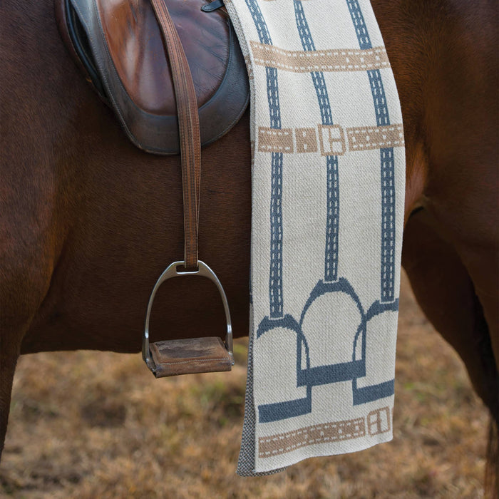 In2Green - Cotton Sustainable Knit Throw Blanket - Equestrian Stirrup: Navy Blue