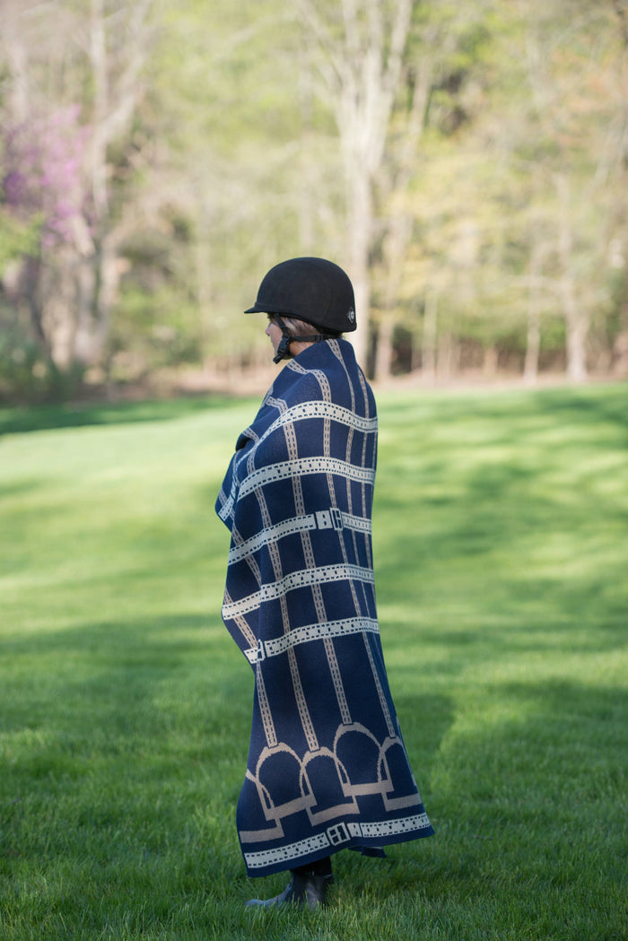 In2Green - Cotton Sustainable Knit Throw Blanket - Equestrian Stirrup: Navy Blue