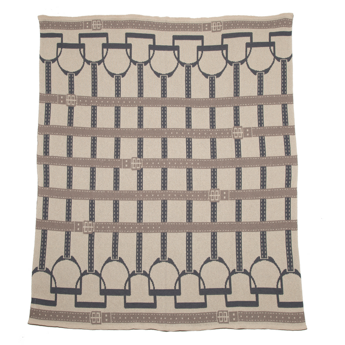 In2Green - Cotton Sustainable Knit Throw Blanket - Equestrian Stirrup: Navy Blue