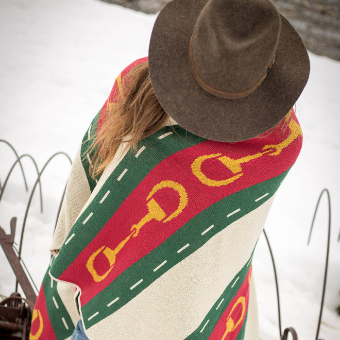 In2Green - Cotton Sustainable Knit Throw Blanket - Equestrian Striped Horse Bit