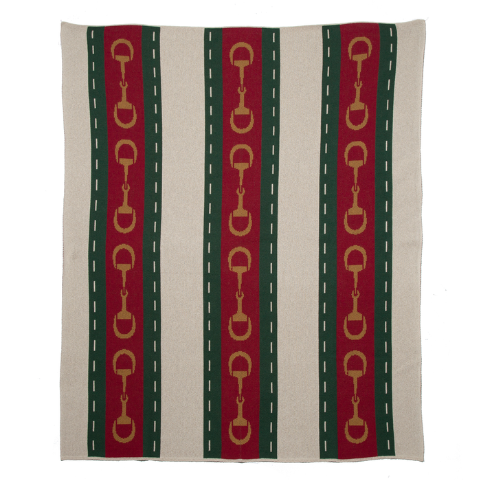 In2Green - Cotton Sustainable Knit Throw Blanket - Equestrian Striped Horse Bit