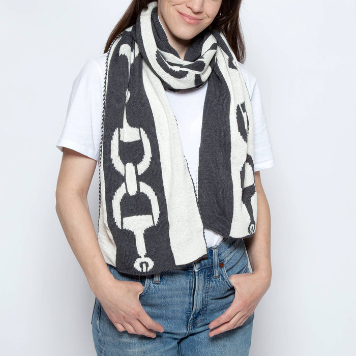 In2Green - Reversible Sustainable Knit Scarf - Snaffle Bit Striped: Grey