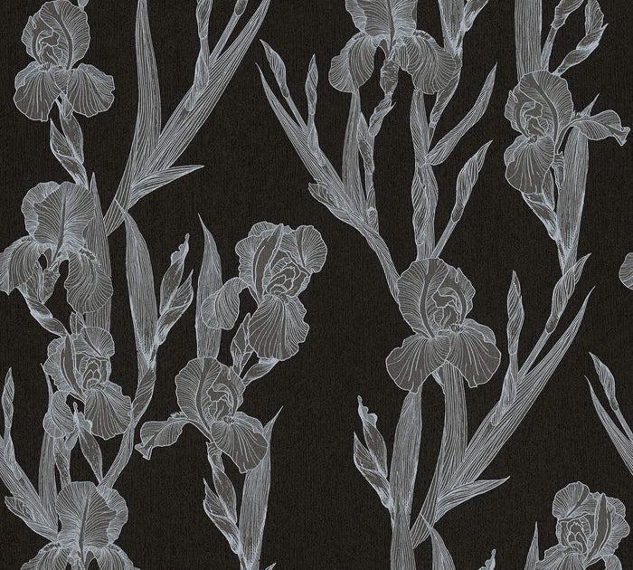 Iris Floral - Textured Vinyl Wallpaper - Black