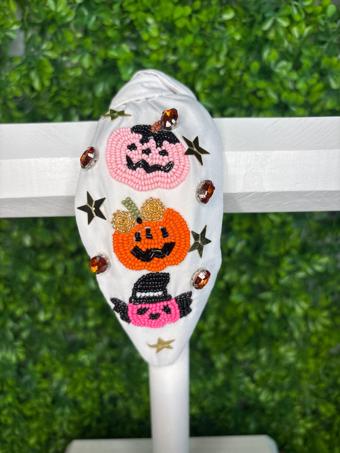 Jack-O-Lantern Seed Bead & Rhinestones Headband