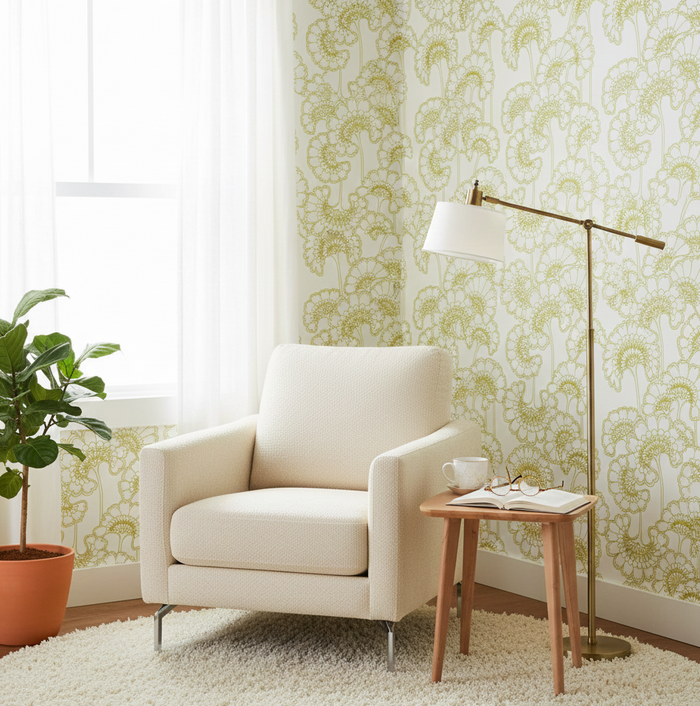 Japanese Floral Wallpaper - Florence Broadhurst - Avocado