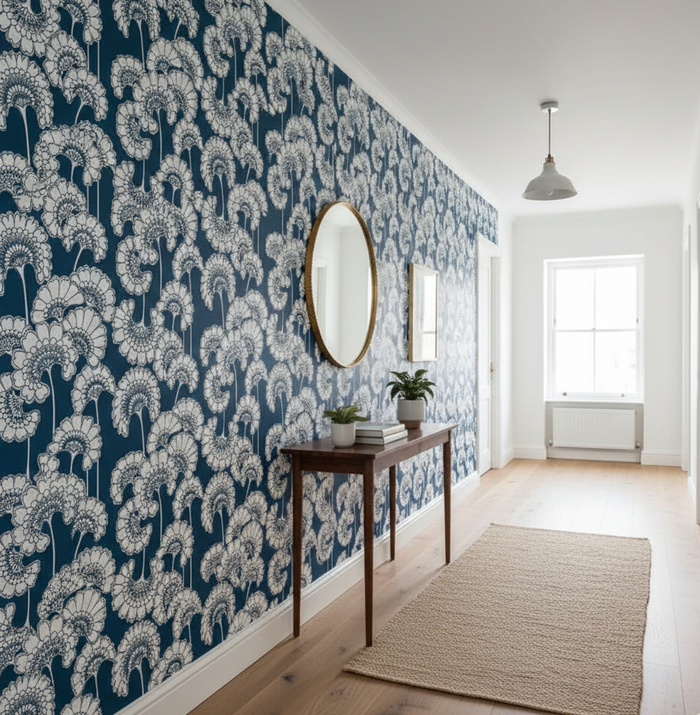 Japanese Floral Wallpaper - Florence Broadhurst - True Blue