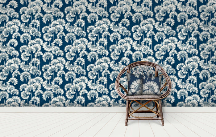 Japanese Floral Wallpaper - Florence Broadhurst - True Blue