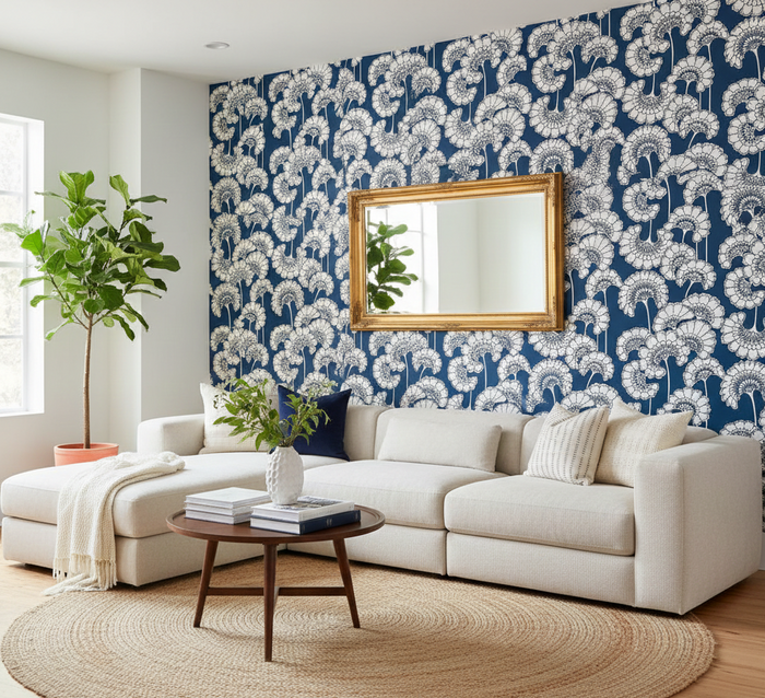 Japanese Floral Wallpaper - Florence Broadhurst - True Blue