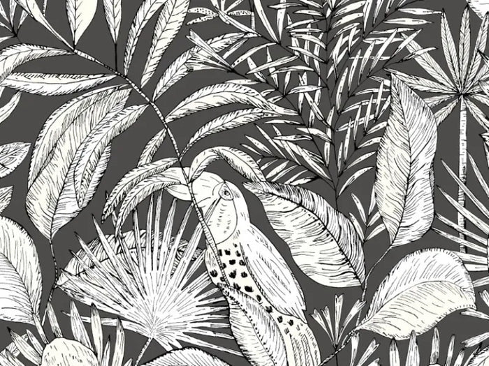 Jardin Bel Air Vinyl Leaf Wallpaper - Black White - Last 36 Rolls