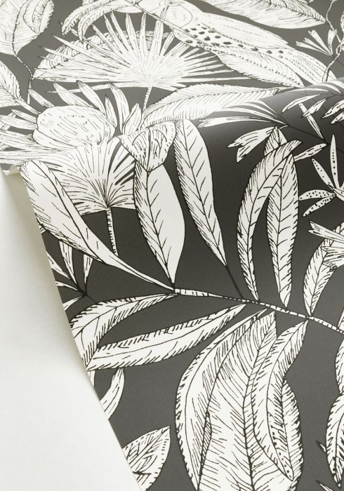 Jardin Bel Air Vinyl Leaf Wallpaper - Black White - Last 36 Rolls