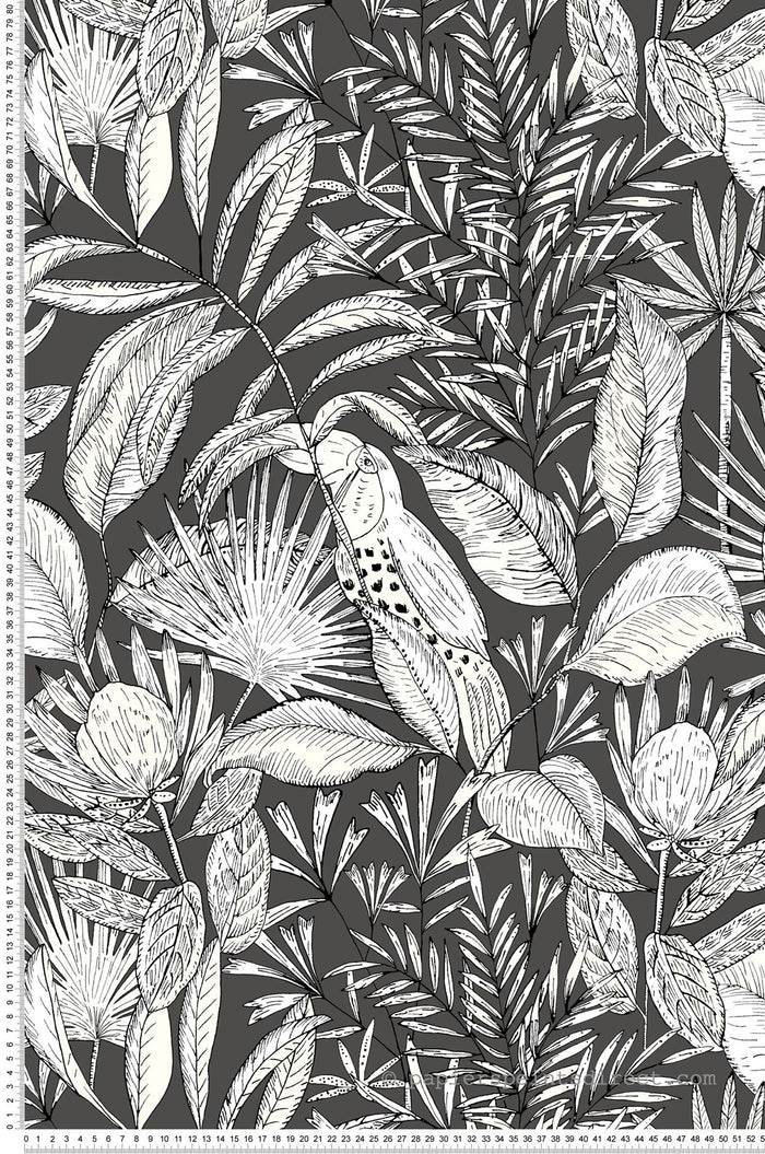 Jardin Bel Air Vinyl Leaf Wallpaper - Black White - Last 36 Rolls