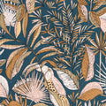 Jardin Bel Air Vinyl Leaf Wallpaper - Blue Pink - Discontinuing