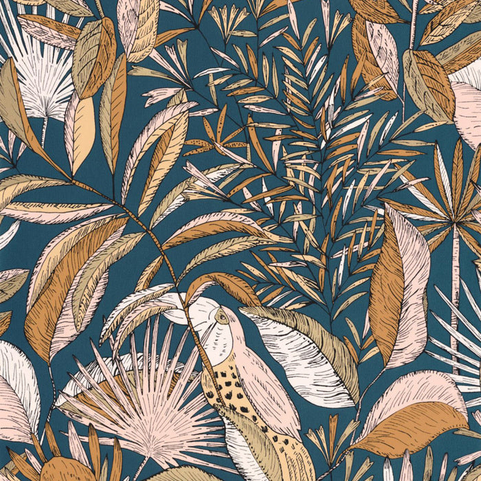 Jardin Bel Air Vinyl Leaf Wallpaper - Blue Pink - Discontinuing