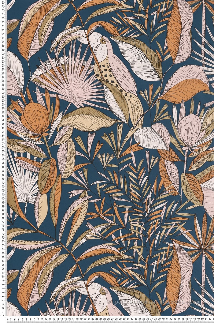 Jardin Bel Air Vinyl Leaf Wallpaper - Blue Pink - Discontinuing