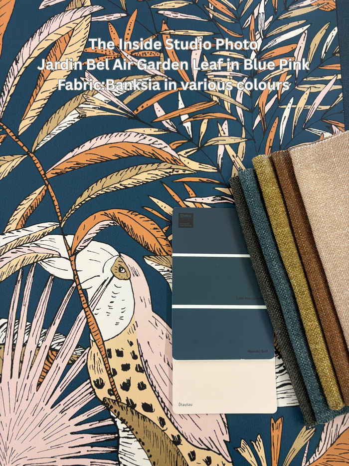 Jardin Bel Air Vinyl Leaf Wallpaper - Blue Pink - Discontinuing