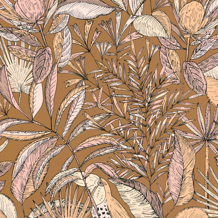 Jardin Bel Air Vinyl Leaf Wallpaper -  Brown Pink - Discontinuing