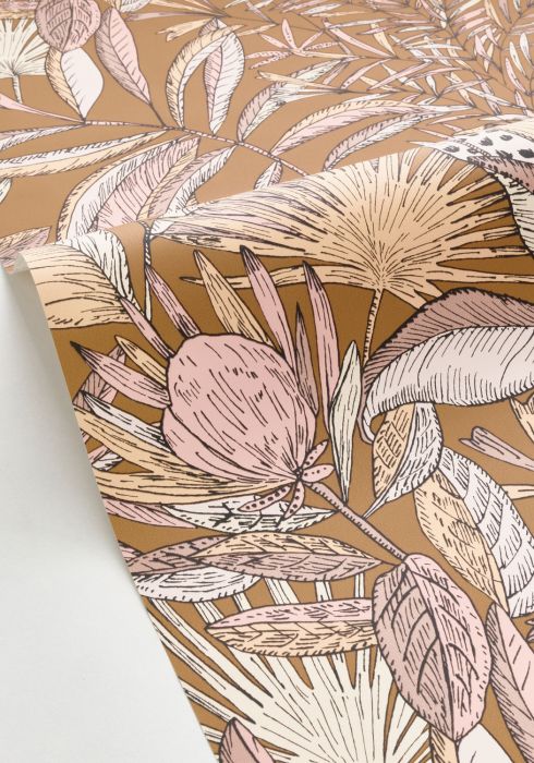 Jardin Bel Air Vinyl Leaf Wallpaper -  Brown Pink - Discontinuing