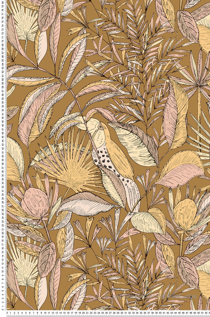 Jardin Bel Air Vinyl Leaf Wallpaper -  Brown Pink - Discontinuing
