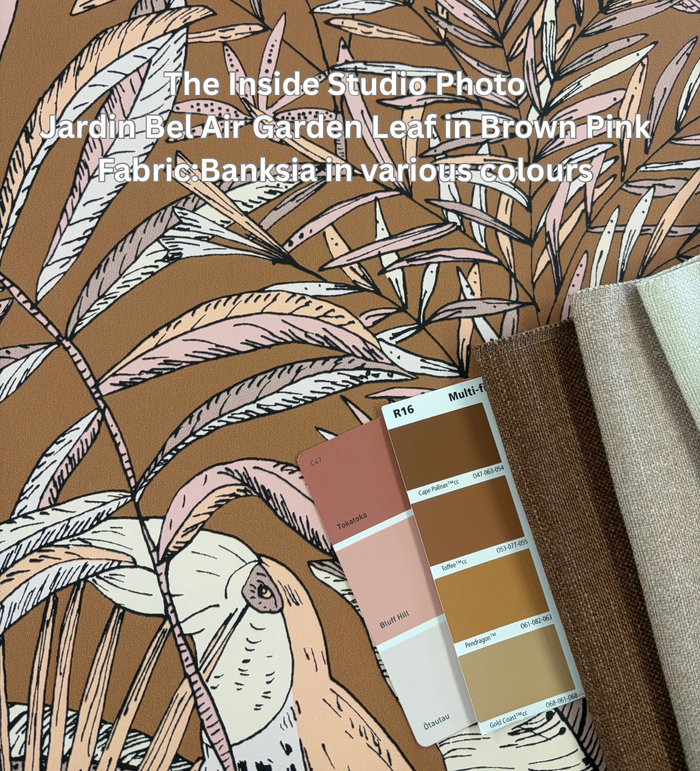 Jardin Bel Air Vinyl Leaf Wallpaper -  Brown Pink - Discontinuing