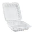 Jumbo White 3 Compartment Carry Out Boxes - 9"x9" Mineral Filled Hinged Food Containers - Karat Earth 120 ct-To-Go Packaging-Karat-Restaurant Supply Drop