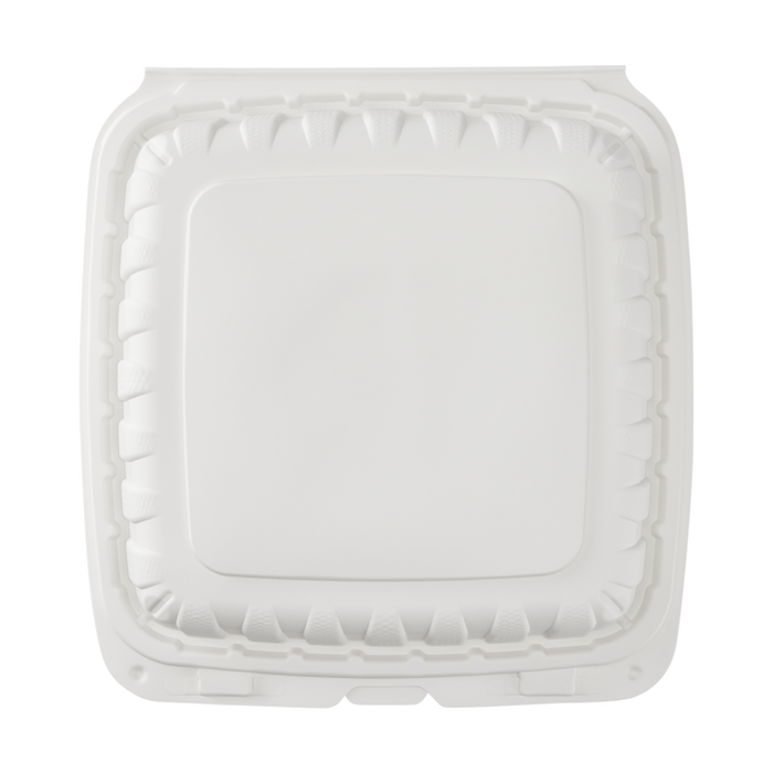 Jumbo White 3 Compartment Carry Out Boxes - 9"x9" Mineral Filled Hinged Food Containers - Karat Earth 120 ct-To-Go Packaging-Karat-Restaurant Supply Drop